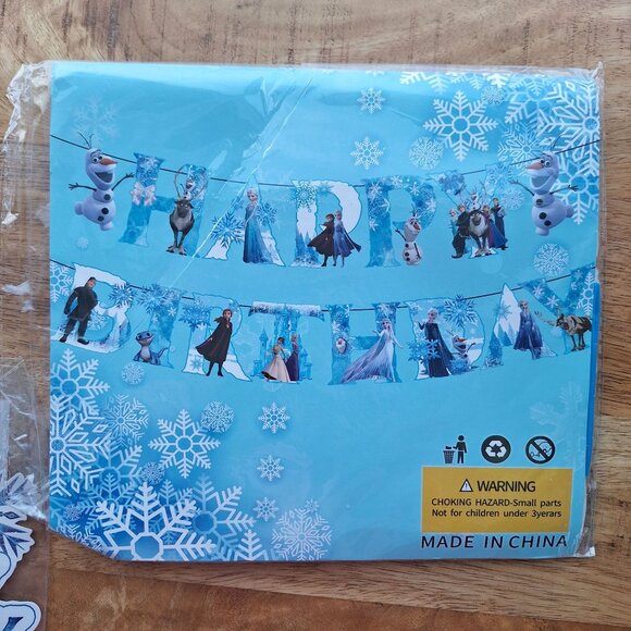 Frozen Themed Birthday Party Banner Characters Snowflakes Princess Winter Cold - Picture 2 of 5